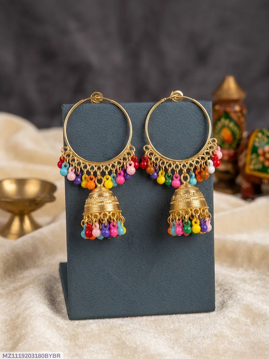 Golden Jhumka Earrings for Women 2 Pcs
