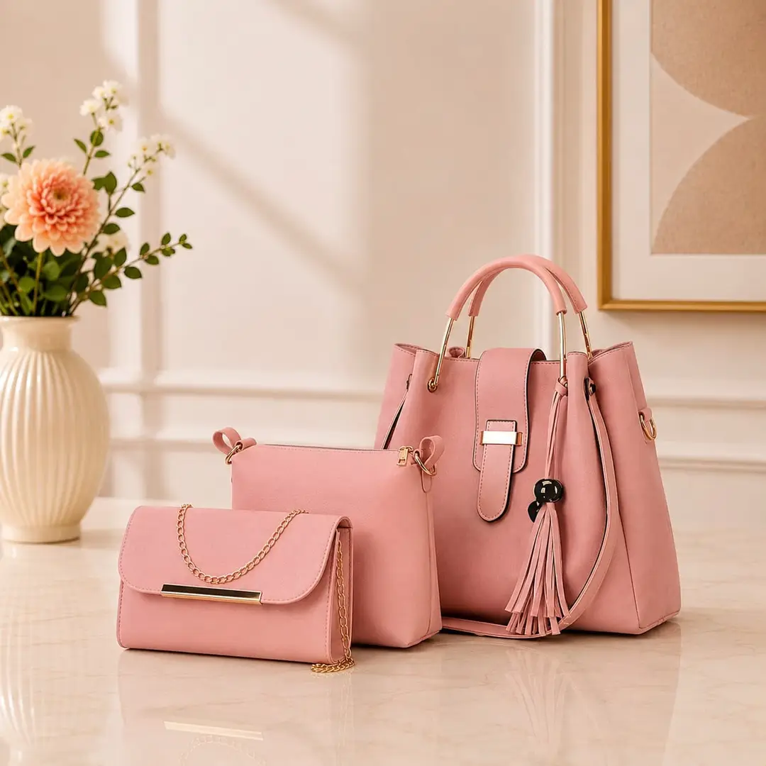 Women's Leather Plain Hand Bag Set