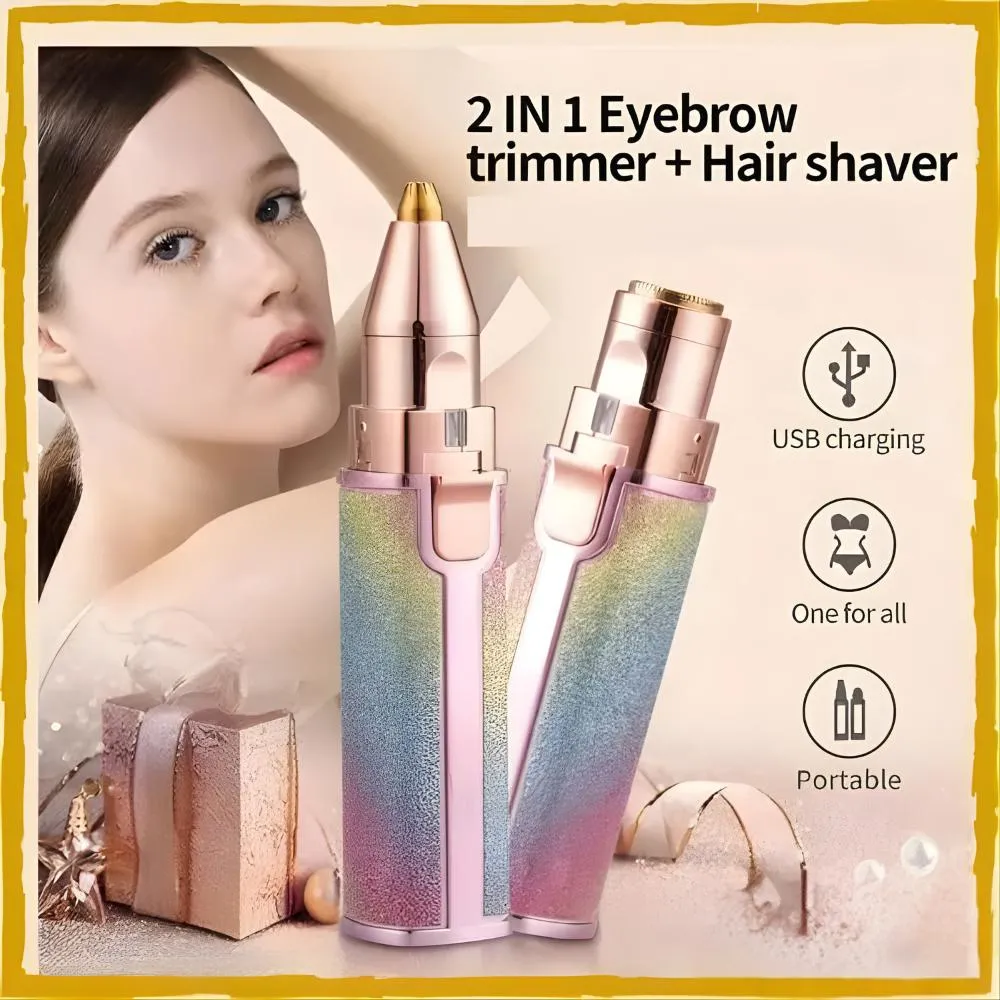 2-in-1 Eyebrow & Facial Hair Trimmer Pink USB Rechargeable