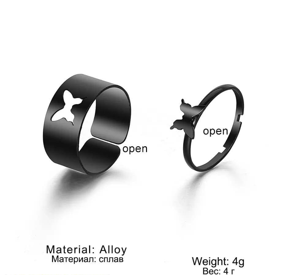 Black Butterfly Rings Adjustable for Couples & Friends