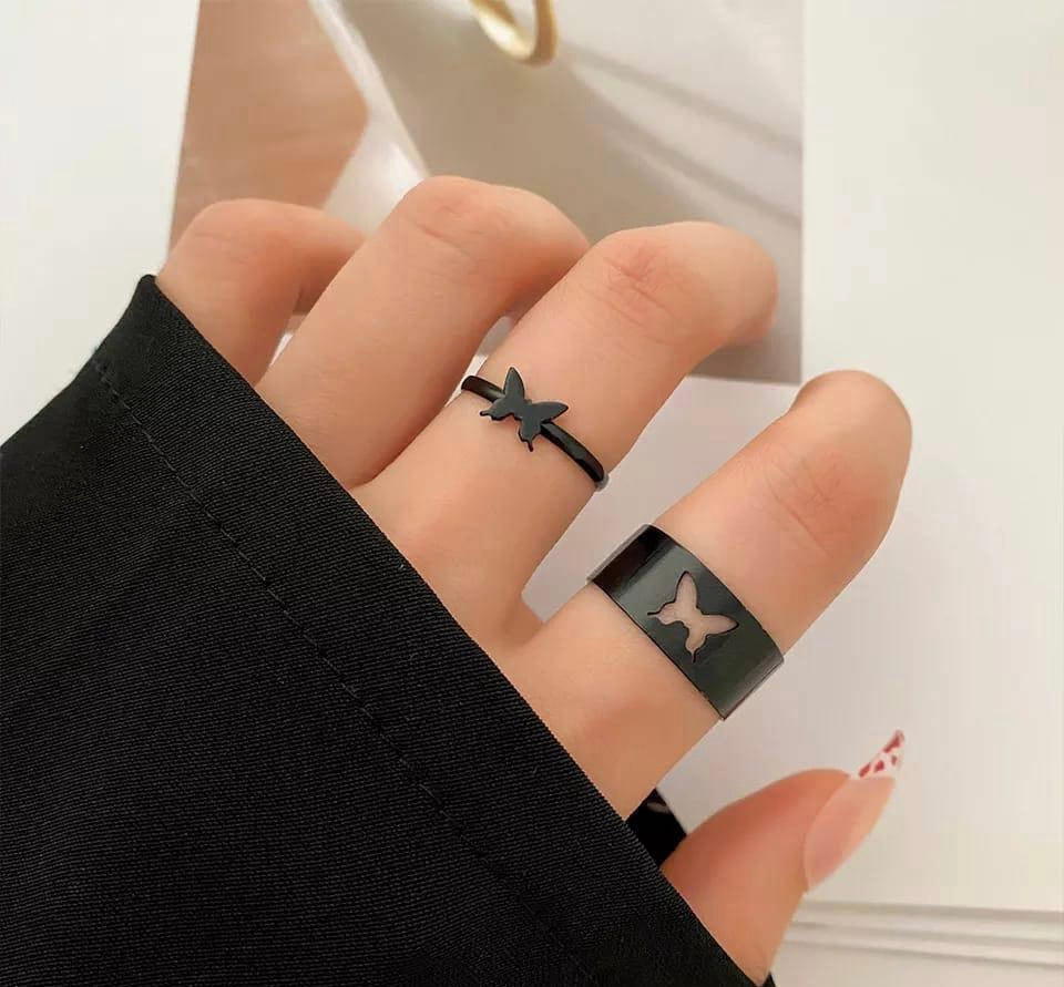 Black Butterfly Rings Adjustable for Couples & Friends