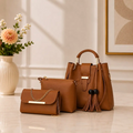 Women's Leather Plain Hand Bag Set