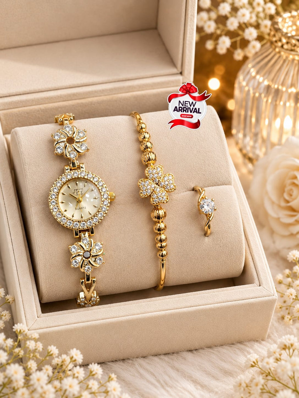 💥*Elegant luxury Watch & Bangle Set*💥✨ Premium Gold-Tone Finish