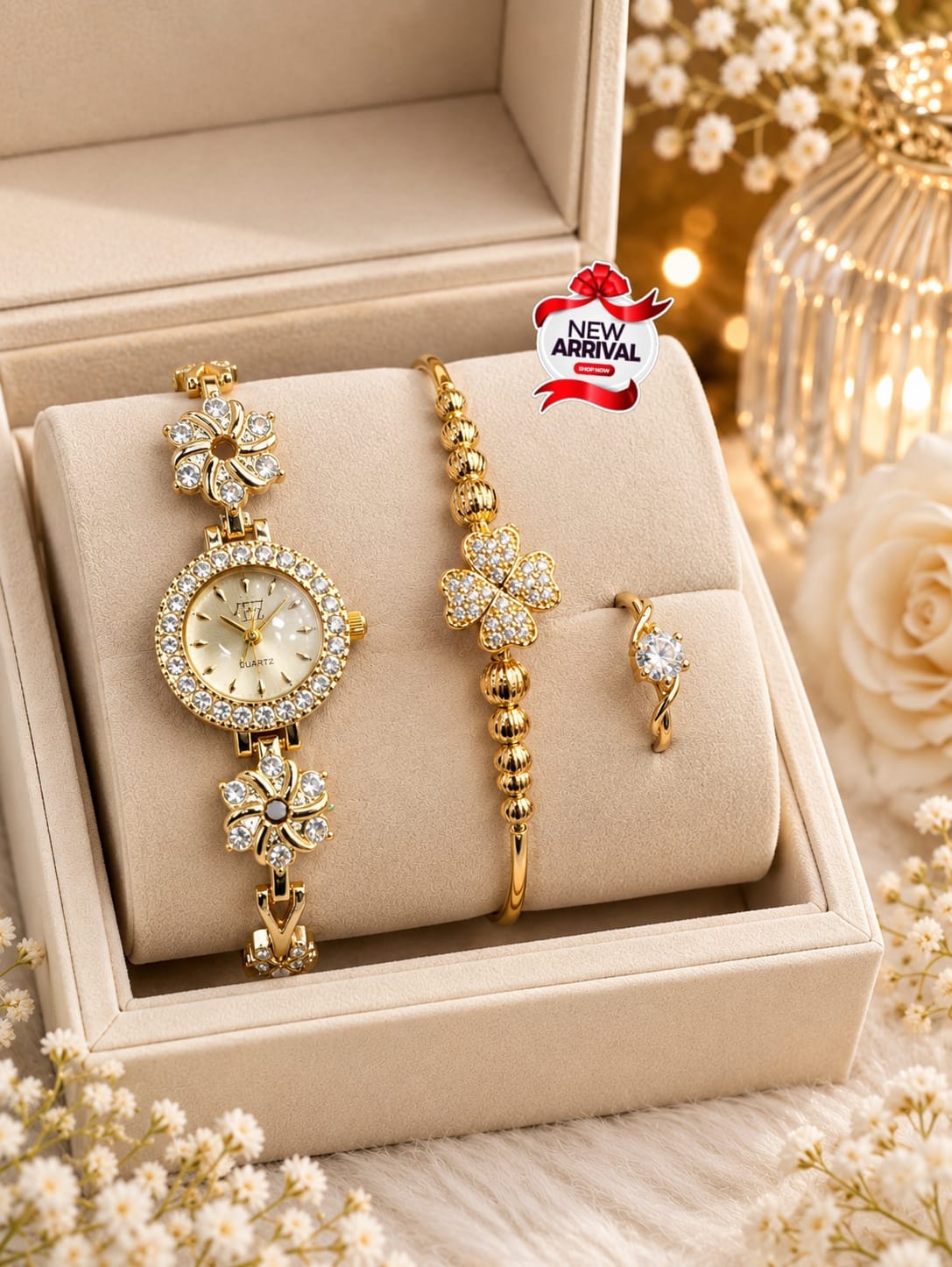 💥*Elegant luxury Watch & Bangle Set*💥✨ Premium Gold-Tone Finish