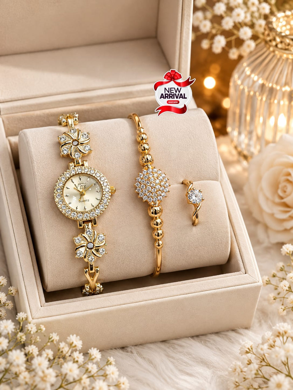 💥*Elegant luxury Watch & Bangle Set*💥✨ Premium Gold-Tone Finish