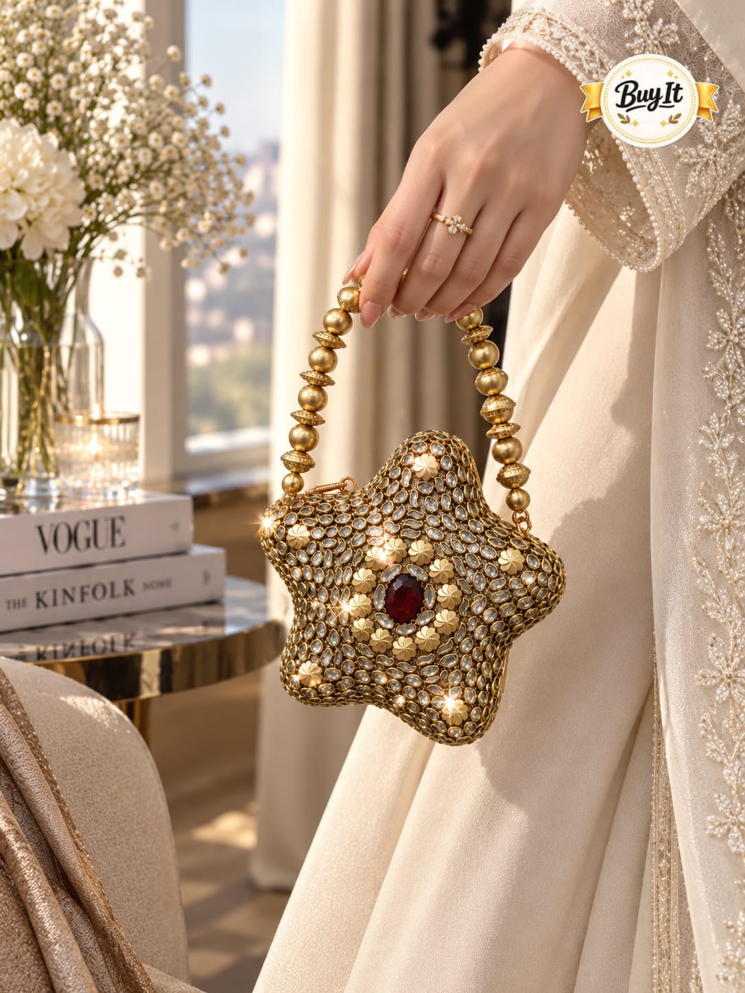 ‼️ *Most Demanding* ‼️
🎀 Beautiful Star Hand Clutch for Girls 
🔸 Stylish Design
🔸 Good Quality
✨ *Magnetic Lock* 
🔸 Material : Metal