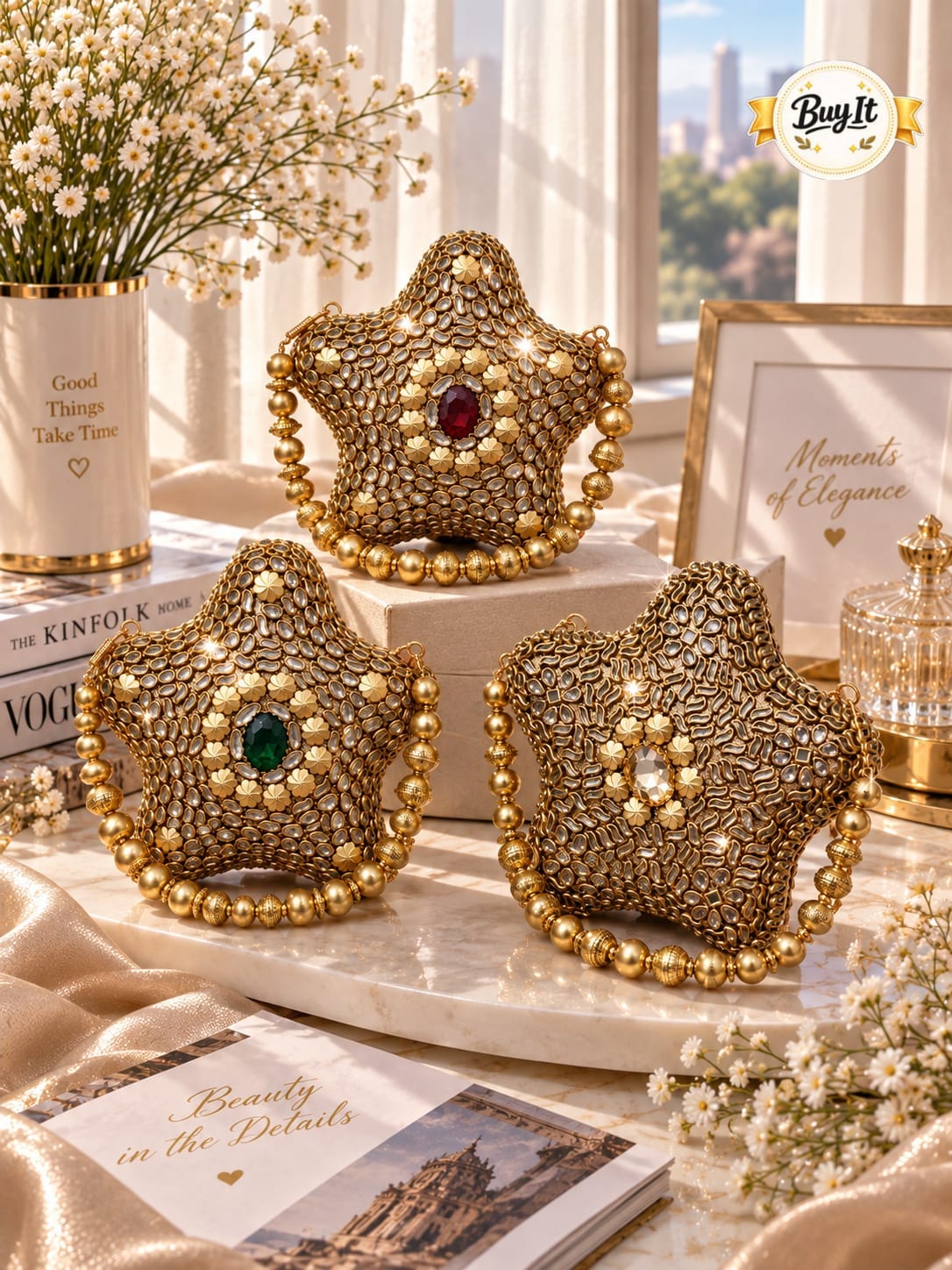 ‼️ *Most Demanding* ‼️
🎀 Beautiful Star Hand Clutch for Girls 
🔸 Stylish Design
🔸 Good Quality
✨ *Magnetic Lock* 
🔸 Material : Metal